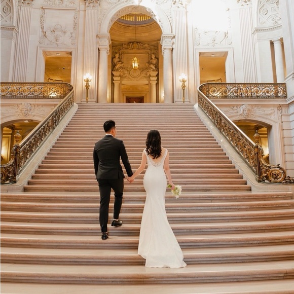 Jenny Yoo Ivory Square-Neck Crepe Wedding Gown - Picture 7 of 7